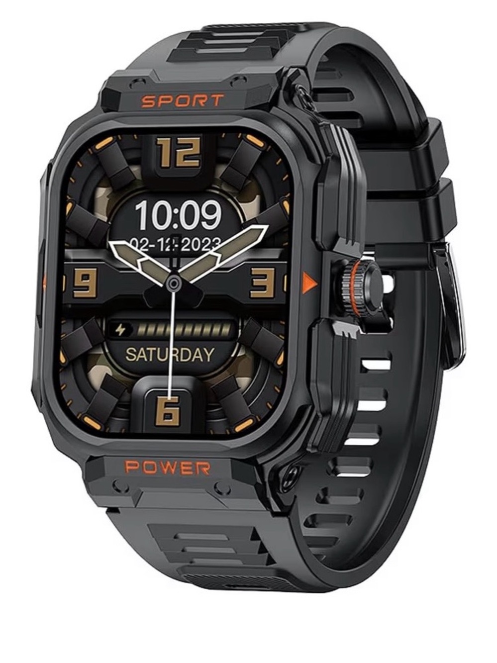 Sport Rugged Smartwatch and earbuds in Black with Orange Accents